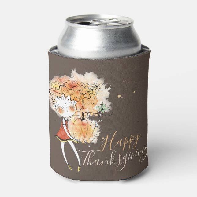 Ginger Girl with Pumpkin Thanksgiving  Can Cooler (Can Front)