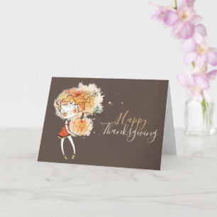 Ginger Girl with Pumpkin Thanksgiving   Card