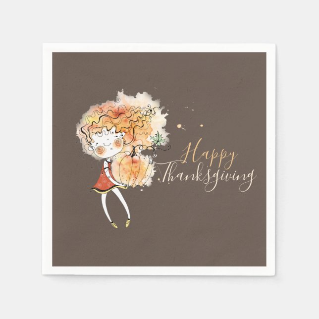 Ginger Girl with Pumpkin Thanksgiving  Napkin (Front)