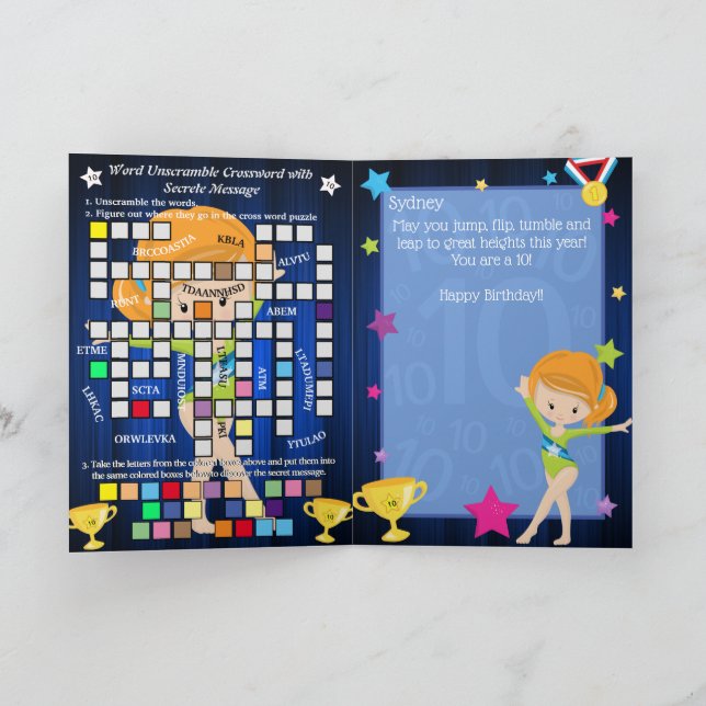 Ginger Girls Gymnastics Secret Message Birthday Card (Inside)