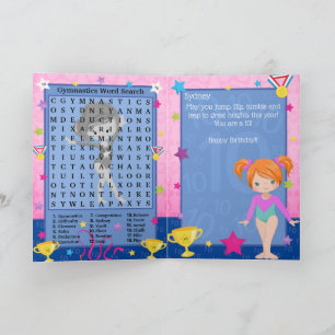 Ginger Girls Gymnastics Word Search Happy Birthday Card