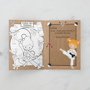 Ginger Girls Karate Colouring Page Happy Birthday Card