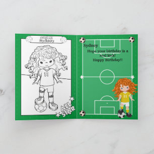 Ginger Girls Soccer Colouring Page Happy Birthday Card