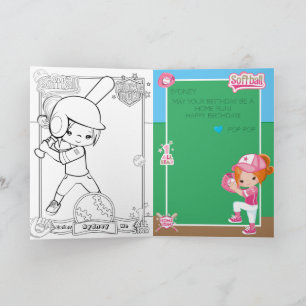 Ginger Girls Softball Colouring Page Happy Birthda Card