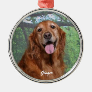 Ginger Golden Retriever Round Ornament, Custom Metal Tree Decoration