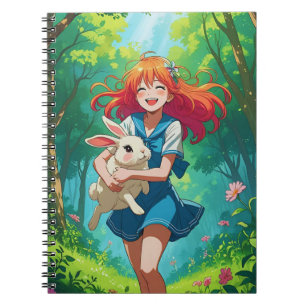 Ginger-haired Anime Girl with her Bunny Notebook