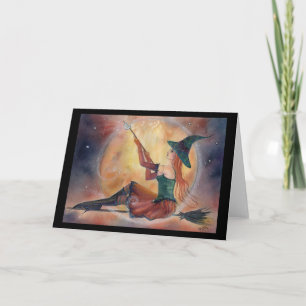 Ginger Halloween witch greeting card by Renee