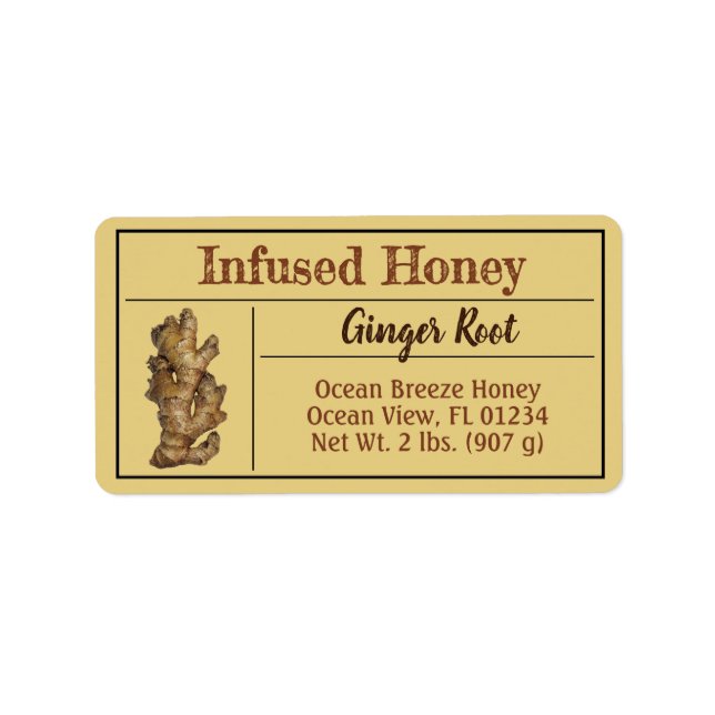 Ginger Infused Honey Light Amber Jar Label (Front)