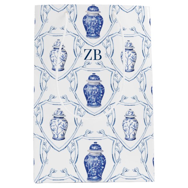 Ginger Jar Blue and White Chinoiserie  Medium Gift Bag (Front)