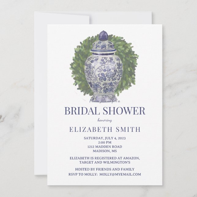Ginger Jar & Boxwood Bridal Shower Invitation (Front)
