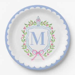 Ginger Jar & Christmas Berries Monogram Scalloped Paper Plate