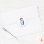 Ginger Jar Monogram | Red Bow Classic Round Sticker<br><div class="desc">This chic design features Chinoiserie ginger jar with a blue monogram and a red bow surrounded by pumpkins. You can personalise with your monogram initial and your name.</div>
