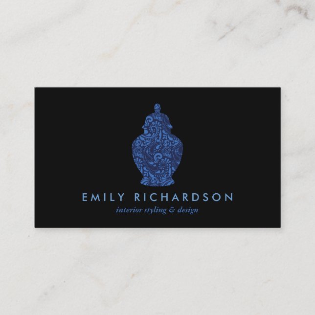 Ginger Jar Pottery Logo Designer Black/Blue Business Card (Front)