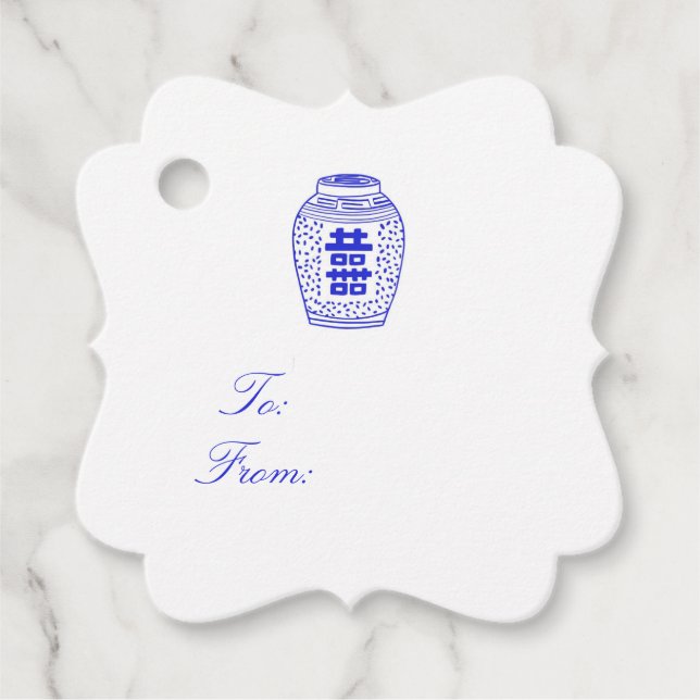 Ginger Jar White and Blue Gift Tag Simple! (Front)
