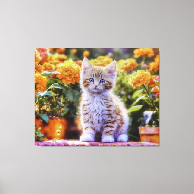 Ginger Kitten in a Flower Garden Canvas Print (Front)