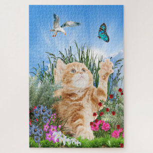 Ginger Kitten in a flower Garden Jigsaw Puzzle