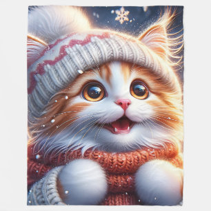 “Ginger Kitten’s First Snowfall" Fleece Blanket