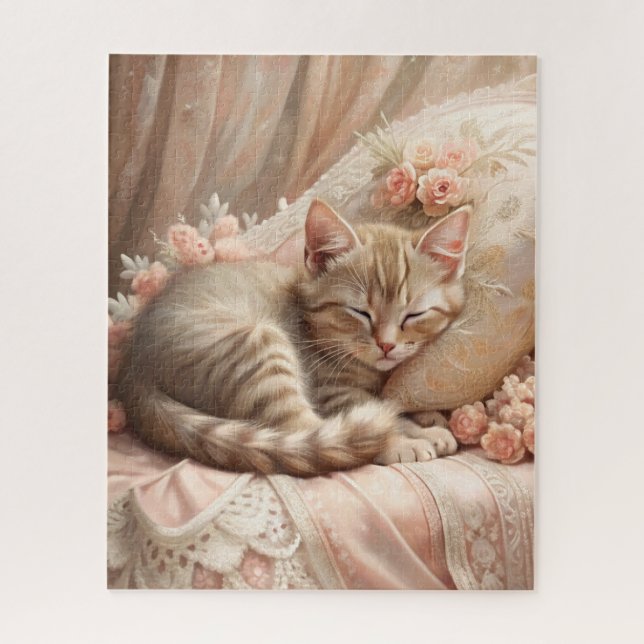 Ginger Kitten Sleeping (Shabby Chic) Jigsaw Puzzle (Vertical)