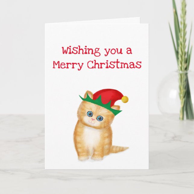 Ginger kitten wishing you a merry Christmas card (Front)