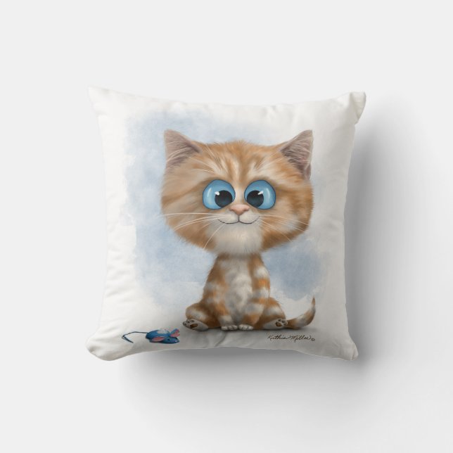 Ginger Kitten with Mouse Cartoon Cushion (Front)