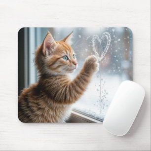 Ginger Kitten With Window Heart Mouse Mat
