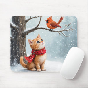 Ginger Kitty Watching a Cardinal Mouse Mat