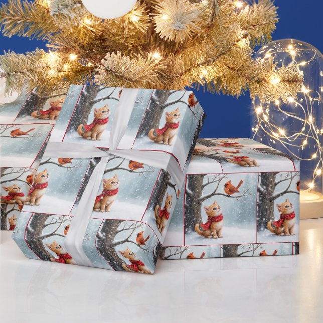 Ginger Kitty Watching a Cardinal Wrapping Paper (Holidays)