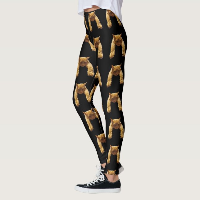 Ginger Lazy Cat, Ladies Leggings (Left)