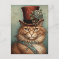 Ginger Long Hair Cat in a tophat 
