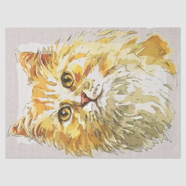 Ginger Longhair Cat Watercolor Sketch Tissue Paper (Front)