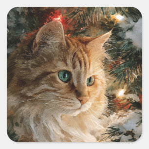 Ginger Maine Coon Christmas Square Sticker