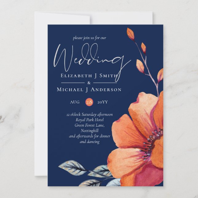 Ginger Navy Blue Autumn Fall Wedding Invites Envl. (Front)
