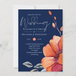 Ginger Navy Blue Autumn Fall Wedding Invites Envl.