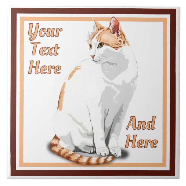 Ginger Orange and White Cat Personalised Tile (Front)