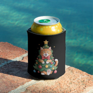 Ginger Orange Cat Christmas Tree Cute Xmas Can Cooler