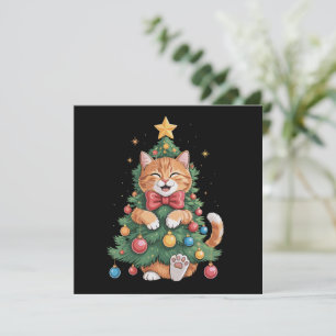Ginger Orange Cat Christmas Tree Cute Xmas  Holiday Card