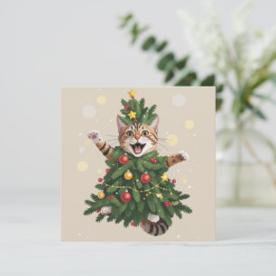 Ginger Orange Cat Christmas Tree Cute Xmas  Holiday Card