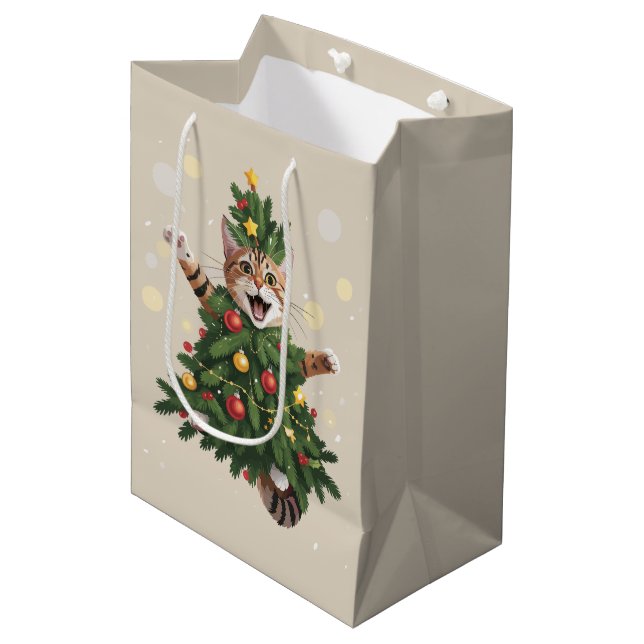 Ginger Orange Cat Christmas Tree Cute Xmas  Medium Gift Bag (Front Angled)