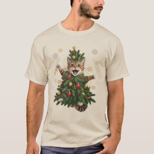 Ginger Orange Cat Christmas Tree Cute Xmas T-Shirt