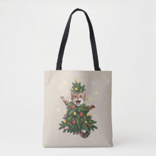Ginger Orange Cat Christmas Tree Cute Xmas Tote Bag