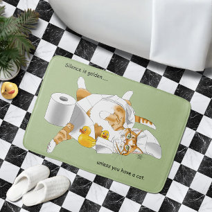 Ginger Orange Cat Funny Toilet Paper Green Bath Mat