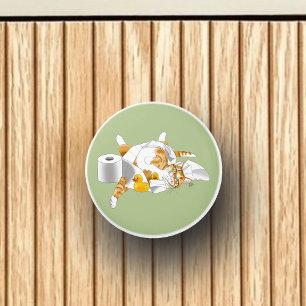 Ginger Orange Cat Funny Toilet Paper Green Ceramic Knob