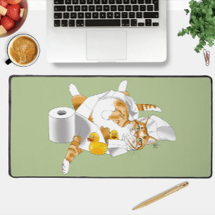 Ginger Orange Cat Funny Toilet Paper Green Desk Mat