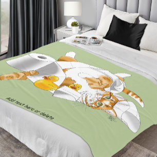 Ginger Orange Cat Funny Toilet Paper Green Fleece Blanket