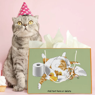 Ginger Orange Cat Funny Toilet Paper Green  Large Gift Bag