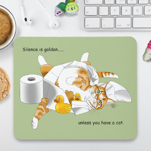 Ginger Orange Cat Funny Toilet Paper Green Mouse Mat
