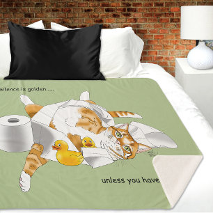 Ginger Orange Cat Funny Toilet Paper Green Sherpa Blanket