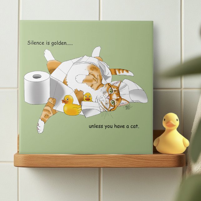 Ginger Orange Cat Funny Toilet Paper Green  Tile (Creator Uploaded)