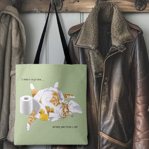 Ginger Orange Cat Funny Toilet Paper Green Tote Bag