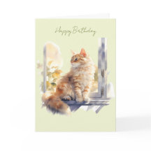 Ginger/Orange Cat in a Window Birthday Card